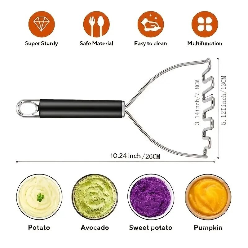1kom teška gnječilica za krumpir od nehrđajućeg čelika - savršena za pire krumpir, grah, avokado i više - 10,25 inča