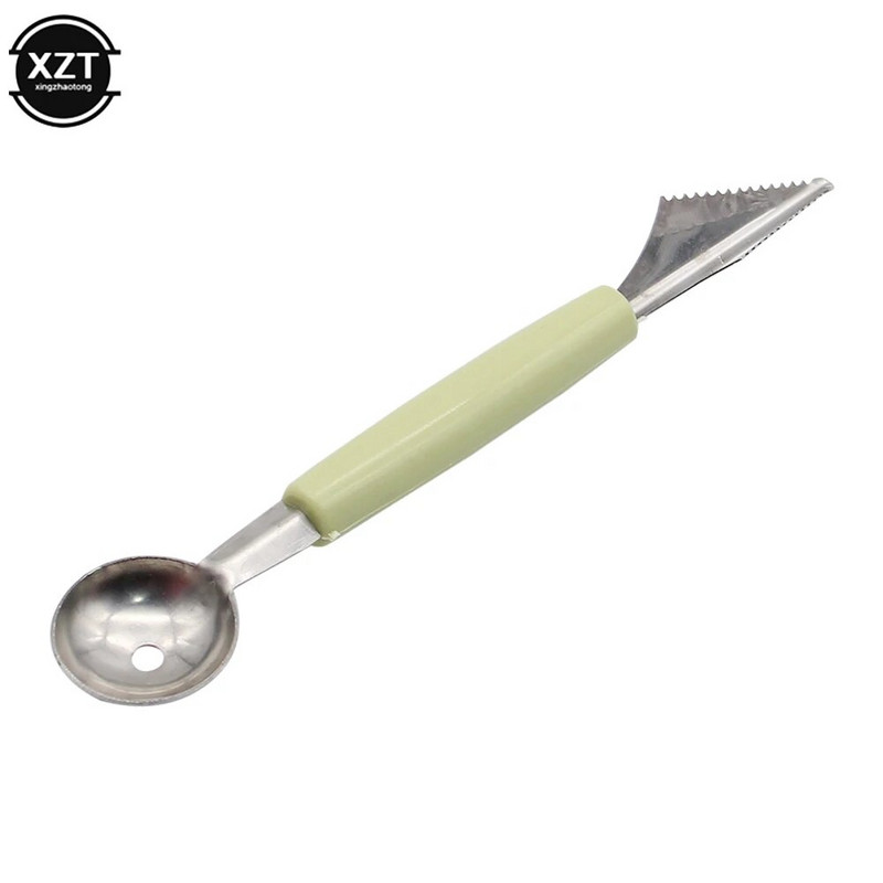 1 vnt. Dvigalvis kasamas vaisių rutulinis šaukštas, padalintas raižybos peilis, pjaustomas arbūzas, dvejopo naudojimo „pasidaryk pats“ įrankių virtuvės prietaisų priedai