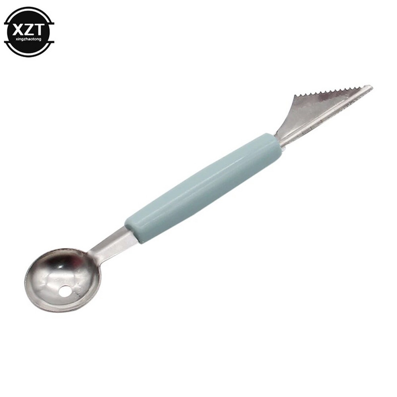 1 vnt. Dvigalvis kasamas vaisių rutulinis šaukštas, padalintas raižybos peilis, pjaustomas arbūzas, dvejopo naudojimo „pasidaryk pats“ įrankių virtuvės prietaisų priedai