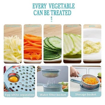 12-в-1 Мултифункционален чопър за храна Резачка за зеленчуци Ръчен сепаратор за яйца Кухненски аксесоари с кошница за отцеждане Резачка за зеленчуци