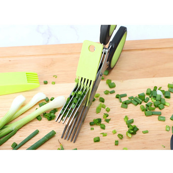 Многослойна ножица от неръждаема стомана Кухненска ножица Ножица за зелен лук Ножица за рязане на билки с безопасно покритие Ножица за зеленчуци и месо