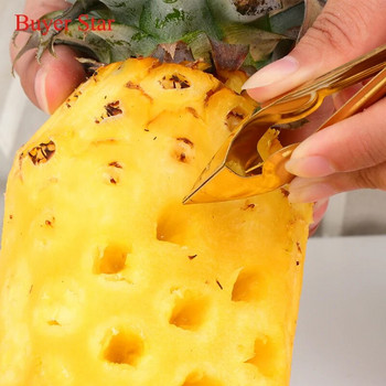 2 τμχ/σετ Χρυσό Εργαλεία σερβιρίσματος φρούτων Ανοξείδωτο ατσάλι Pineapple Eye Peeler Κόφτης αφαίρεσης σπόρων ανανάς Κλιπ μαχαιριών Μαχαίρι κουζίνας