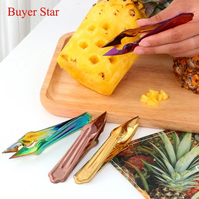 2 τμχ/σετ Χρυσό Εργαλεία σερβιρίσματος φρούτων Ανοξείδωτο ατσάλι Pineapple Eye Peeler Κόφτης αφαίρεσης σπόρων ανανάς Κλιπ μαχαιριών Μαχαίρι κουζίνας
