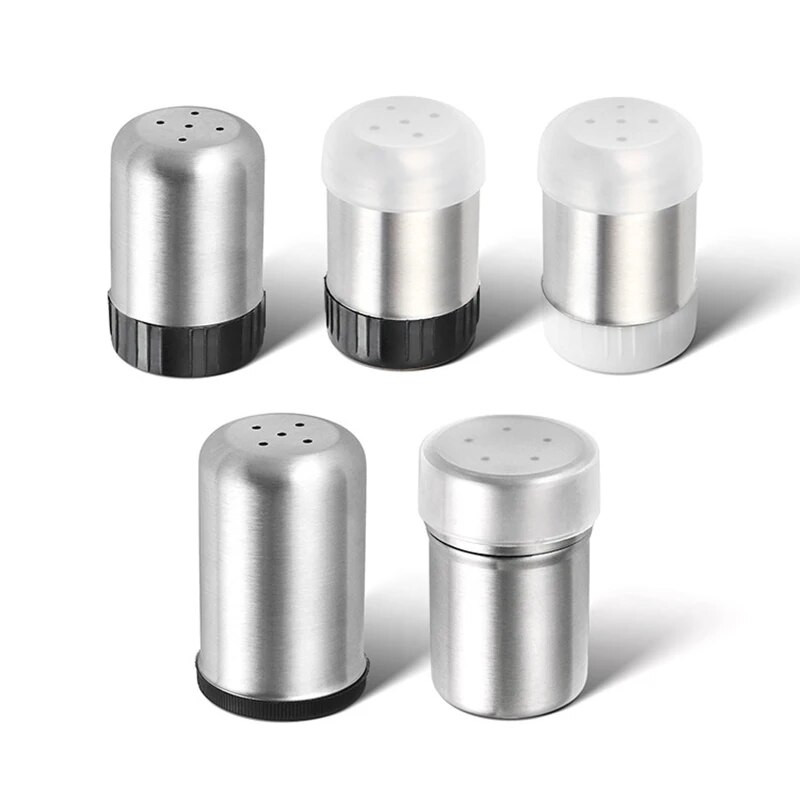 Nerūdijančio plieno 5 skylučių druskos plaktuvas Nešiojamas mažas prieskonių buteliukas su dangteliu nuo dulkių Mažo pipirų buteliuko pagardų indelio virtuvės įrankis