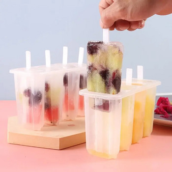 Φόρμες παγωτού Σετ 4 καλουπιών για Popsicle Δίσκος παγωτού DIY Παγωτό επαναχρησιμοποιούμενο με κάλυμμα ραβδιού Αξεσουάρ κουζίνας φόρμα παγωτού