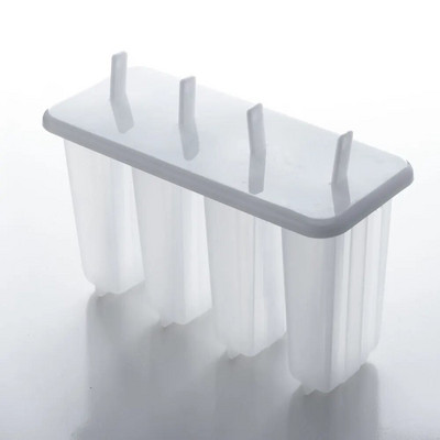 Kalupi za sladoled, 4 udubljenja, domaći kalupi za sladoled za višekratnu upotrebu, lako otpuštajući kalupi i 50 drvenih štapića