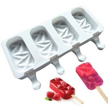 Φόρμα παγωτού 4 κυττάρων σιλικόνης Ice Pop Cube φόρμα βαρελιού φόρμα επιδόρπιο Καταψύκτης χυμός DIY Εργαλεία παρασκευής καλουπιών με ραβδί Popsicle