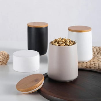 Nordic Porcelain Simplicity Σφραγισμένη δεξαμενή Κεραμικό κουτί αποθήκευσης Βάζο μπαχαρικών Μπουκάλι καφέ Ξύλινο καπάκι Δοχείο με κόκκους Αξεσουάρ κουζίνας