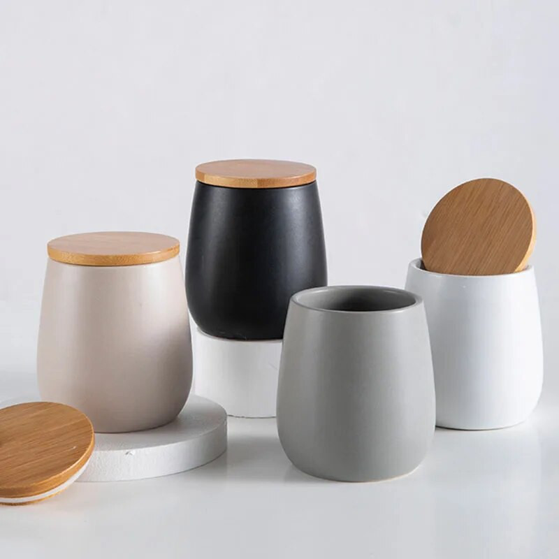 Nordic Porcelán Simplicity lezárt tartály kerámia tárolódoboz Fűszerüveg kávésüveg fa fedeles gabonatartály konyhai kiegészítők