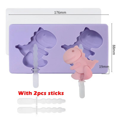 Crtani čudovišni dinosaur Silikonski kalup za sladoled s poklopcem Štapići Zeko medo DIY kalup za sladoled Kalup za kocke leda Kuhinjski alati
