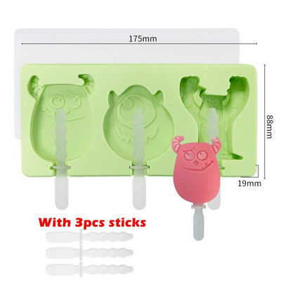 Crtani čudovišni dinosaur Silikonski kalup za sladoled s poklopcem Štapići Zeko medo DIY kalup za sladoled Kalup za kocke leda Kuhinjski alati