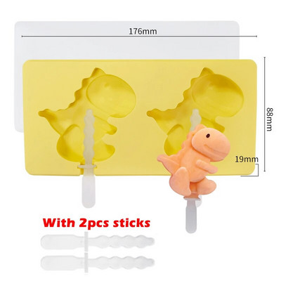 Crtani čudovišni dinosaur Silikonski kalup za sladoled s poklopcem Štapići Zeko medo DIY kalup za sladoled Kalup za kocke leda Kuhinjski alati