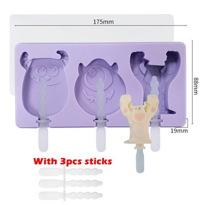 Crtani čudovišni dinosaur Silikonski kalup za sladoled s poklopcem Štapići Zeko medo DIY kalup za sladoled Kalup za kocke leda Kuhinjski alati