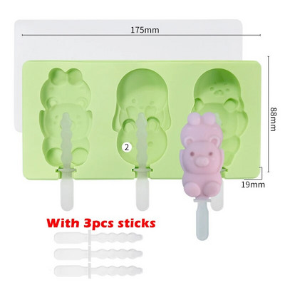 Crtani čudovišni dinosaur Silikonski kalup za sladoled s poklopcem Štapići Zeko medo DIY kalup za sladoled Kalup za kocke leda Kuhinjski alati