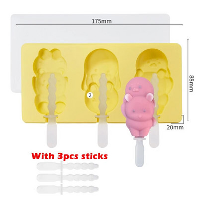 Crtani čudovišni dinosaur Silikonski kalup za sladoled s poklopcem Štapići Zeko medo DIY kalup za sladoled Kalup za kocke leda Kuhinjski alati