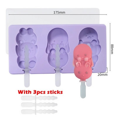 Crtani čudovišni dinosaur Silikonski kalup za sladoled s poklopcem Štapići Zeko medo DIY kalup za sladoled Kalup za kocke leda Kuhinjski alati