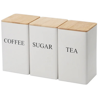 Paprastas bambuko dangtelis Geležinis meninis maisto indeliai Kavos pupelių laikymo arbatos skardinės Virtuvės indai, kvadratiniai stiklainių dėžutės stiklainiai