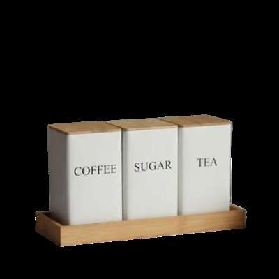 Paprastas bambuko dangtelis Geležinis meninis maisto indeliai Kavos pupelių laikymo arbatos skardinės Virtuvės indai, kvadratiniai stiklainių dėžutės stiklainiai