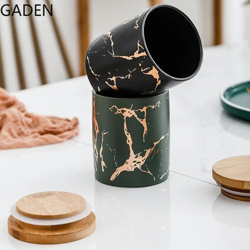 Tárolási kellékek Márvány kerámia lezárt tégelyes kerek 360 ml-es tároló palack bambusz módosítással konyhai eszközök gabona adagoló