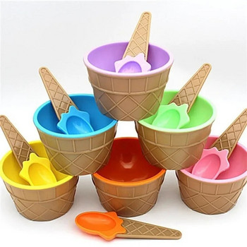 1 комплект нови детски комплект лъжици за купа за сладолед Издръжливи детски подаръци Прекрасна купа за десерт Направи си сам Инструменти за сладолед купа за сладолед + лъжица