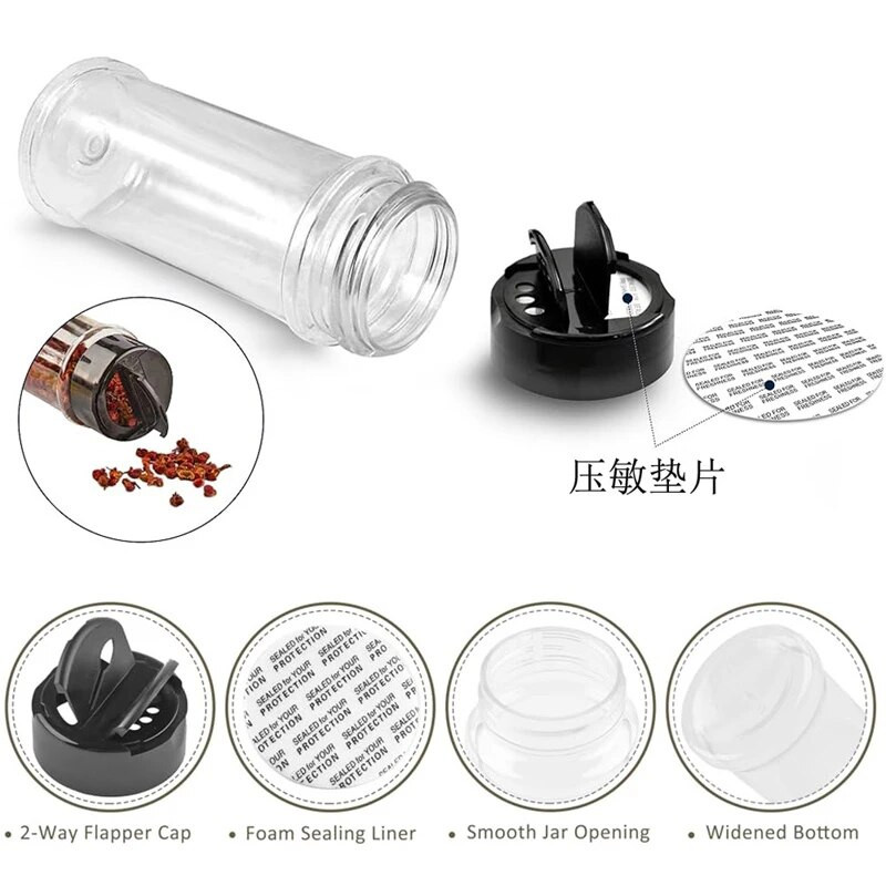 Plastikinis dvigubai atidaromas prieskonių butelis Buitinis atplaunamas miltelių kanistras lauko kepsnių pagardų indelis Virtuvės priedai