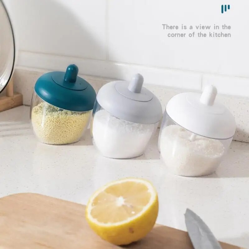 Virtuvinės druskos plaktuvo prieskonių indelis su šaukštu pipirų prieskonių dėžute Drėgmei atsparus prieskonių įrankis Druskos plaktuvas