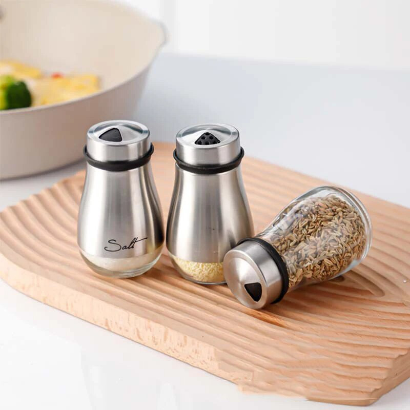 Posuda za začine za sol i papar Posuda za začine sa staklenim dnom od nehrđajućeg čelika Pepper Shaker Set za roštilj Kuhinjski pribor