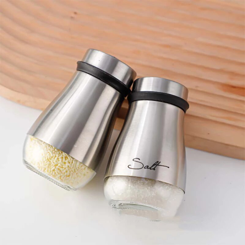 Posuda za začine za sol i papar Posuda za začine sa staklenim dnom od nehrđajućeg čelika Pepper Shaker Set za roštilj Kuhinjski pribor