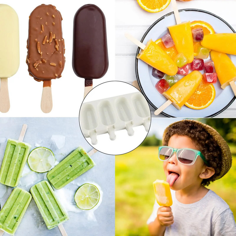 Silikonski kalupi za sladoled 4/8 šupljina za aparat za sladoled sa silikonskim kalupima za kolače bez BPA， kalupima za sladoled s jednostavnim otpuštanjem