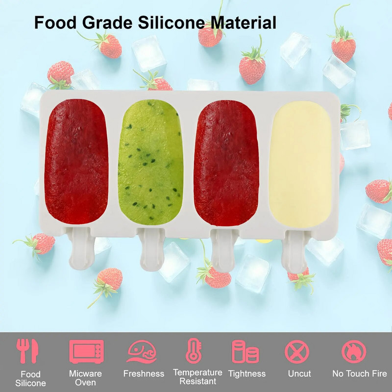 Silikonski kalupi za sladoled 4/8 šupljina za aparat za sladoled sa silikonskim kalupima za kolače bez BPA， kalupima za sladoled s jednostavnim otpuštanjem