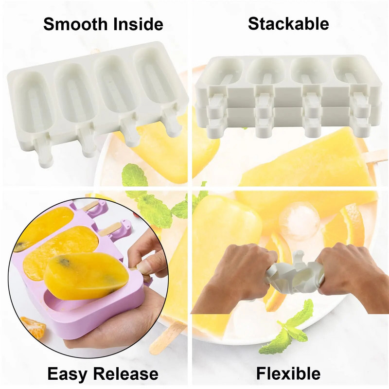 Silikonski kalupi za sladoled 4/8 šupljina za aparat za sladoled sa silikonskim kalupima za kolače bez BPA， kalupima za sladoled s jednostavnim otpuštanjem