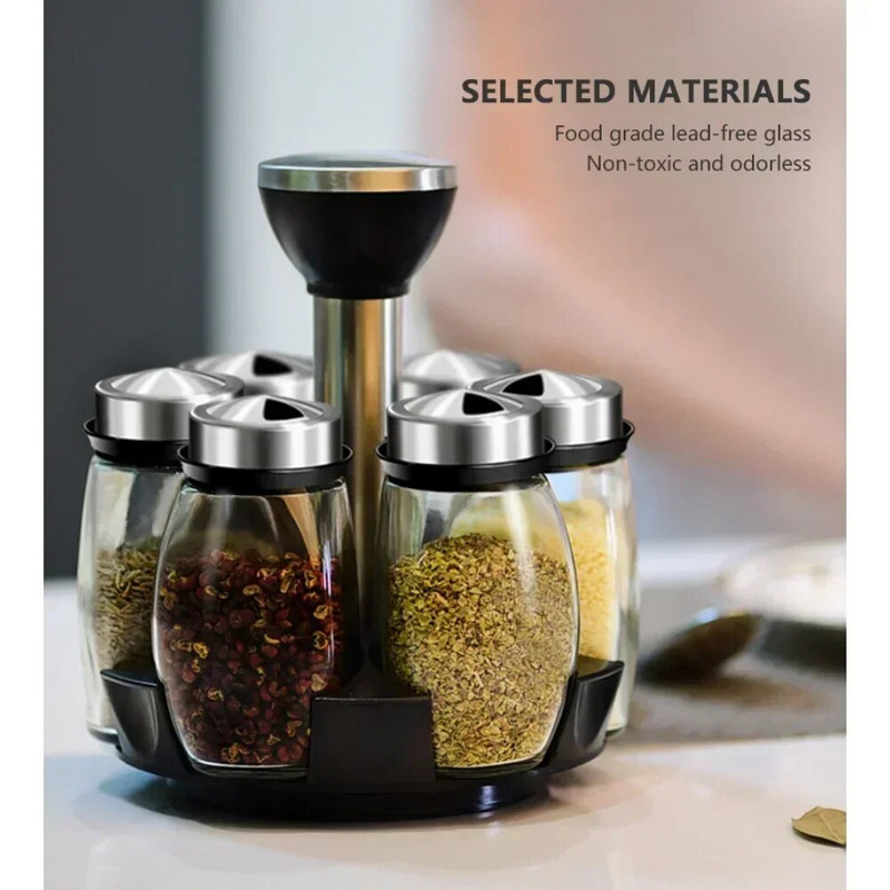 360 forgatható fűszeres üveg üveg tároló állvánnyal Cukor sószóró asztali fűszerezés szervező Konyhai kiegészítők