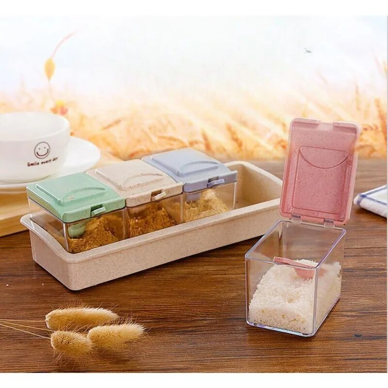 1PC Borcane din paie de grâu Set de sticle pentru condimente Sos de bucătărie Sare Piper Zahăr Condimente Rezervor Cutie de condimente Ustensile de bucătărie