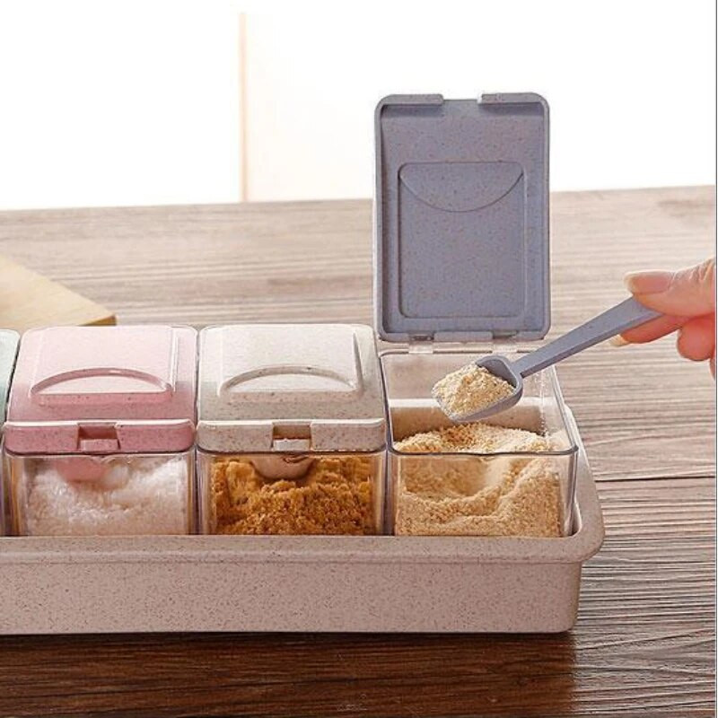 1PC Borcane din paie de grâu Set de sticle pentru condimente Sos de bucătărie Sare Piper Zahăr Condimente Rezervor Cutie de condimente Ustensile de bucătărie