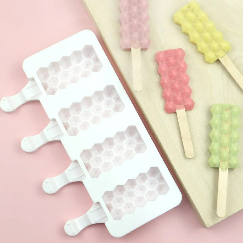 Dijamantni aparat za sladoled s 4 udubljenja Silikonski kalup Posuda za ledene kockice Popsicle Kalup za domaći puding od sira Pokloni Kuhinjski pribor