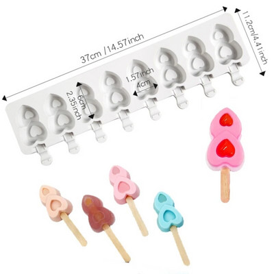 8 udubljenja Double Love Silikonski kalup za sladoled Posicle Ice Cube Posuda za sladoled Kalupi Štapići domaćeg sira Pokloni Kuhinjski pribor