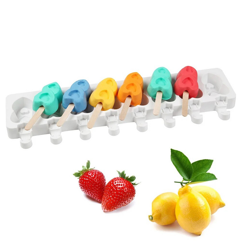 8 udubljenja Double Love Silikonski kalup za sladoled Posicle Ice Cube Posuda za sladoled Kalupi Štapići domaćeg sira Pokloni Kuhinjski pribor