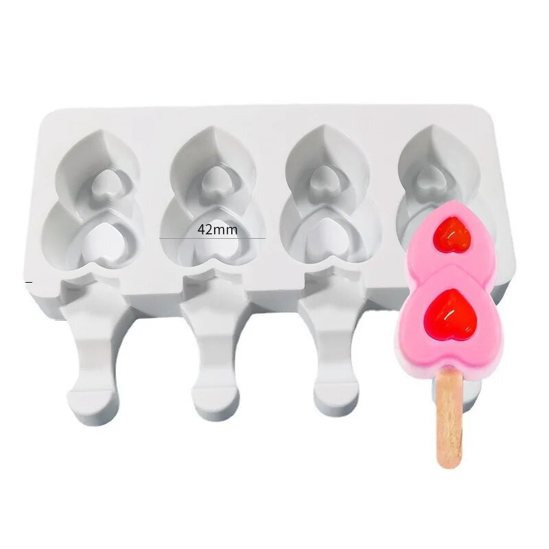 8 udubljenja Double Love Silikonski kalup za sladoled Posicle Ice Cube Posuda za sladoled Kalupi Štapići domaćeg sira Pokloni Kuhinjski pribor