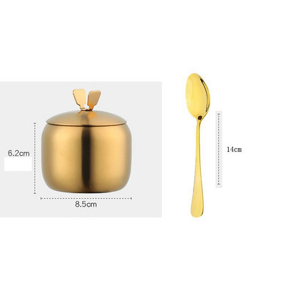 Kuhinjski zlatni lonac za začine od nehrđajućeg čelika lijepog dizajna Spremnik za začine, sol i šećer Alat za staklenku za papar s poklopcem i žlicom