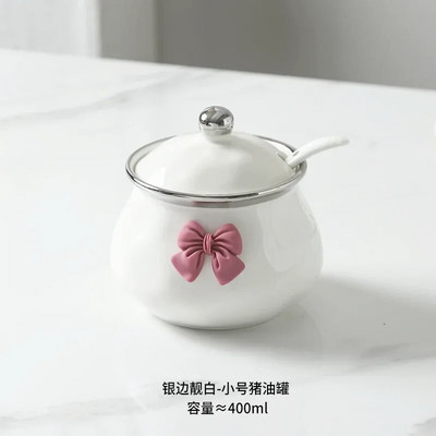 400 ml Prieskonių stiklainis Keraminis laikymo indelis su šaukštu Prieskonių Priemonė Čili stiklainis virtuvės Aukštos temperatūros prieskonių indelis su dangteliu