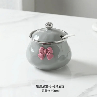 400 ml Prieskonių stiklainis Keraminis laikymo indelis su šaukštu Prieskonių Priemonė Čili stiklainis virtuvės Aukštos temperatūros prieskonių indelis su dangteliu