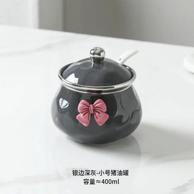 400 ml Prieskonių stiklainis Keraminis laikymo indelis su šaukštu Prieskonių Priemonė Čili stiklainis virtuvės Aukštos temperatūros prieskonių indelis su dangteliu