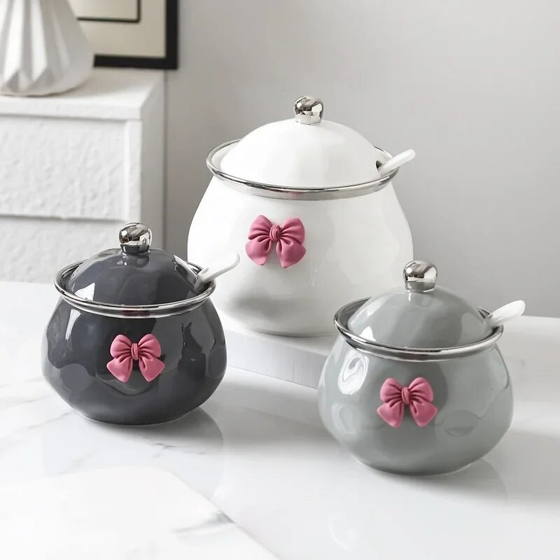 400 ml Prieskonių stiklainis Keraminis laikymo indelis su šaukštu Prieskonių Priemonė Čili stiklainis virtuvės Aukštos temperatūros prieskonių indelis su dangteliu