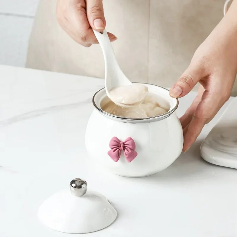 400 ml Prieskonių stiklainis Keraminis laikymo indelis su šaukštu Prieskonių Priemonė Čili stiklainis virtuvės Aukštos temperatūros prieskonių indelis su dangteliu