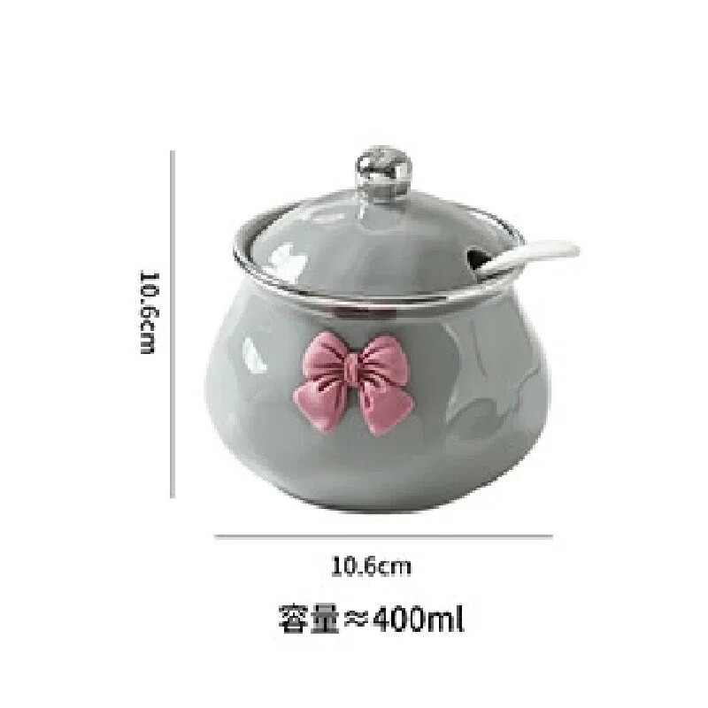 400 ml Prieskonių stiklainis Keraminis laikymo indelis su šaukštu Prieskonių Priemonė Čili stiklainis virtuvės Aukštos temperatūros prieskonių indelis su dangteliu