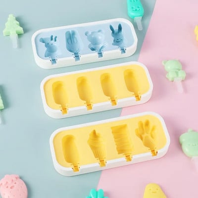 Rajzfilm szilikon fagylaltforma fedővel popsikáló formával, barkácsolj BPA-mentes, újrafelhasználható jégpofa formák Ice-Sucker Ice Lolly formák