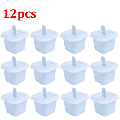 12x Τετράγωνο Σχάρα Καλούπια παγωτού Δίσκος Φόρμας Παγωτού σιλικόνης ποιότητας τροφίμων με ραβδί DIY ζελέ πουτίγκα ποτό Παιδικό σνακ