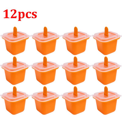 12x Τετράγωνο Σχάρα Καλούπια παγωτού Δίσκος Φόρμας Παγωτού σιλικόνης ποιότητας τροφίμων με ραβδί DIY ζελέ πουτίγκα ποτό Παιδικό σνακ