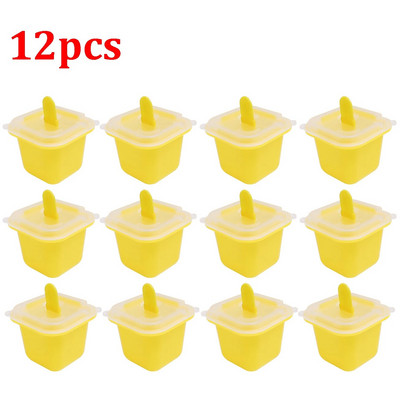 12x Τετράγωνο Σχάρα Καλούπια παγωτού Δίσκος Φόρμας Παγωτού σιλικόνης ποιότητας τροφίμων με ραβδί DIY ζελέ πουτίγκα ποτό Παιδικό σνακ