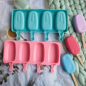 Ovalni mali silikonski kalup za puding Kalup za sladoled za sladoled za ljeto Ice Pop Aparat s 4 rupe Alati za pečenje čokoladnih kolača